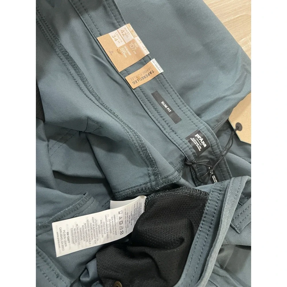 PrAna Pants Mens 42/34 Blue Brion Slim Fit Recycled Nylon Hiking Stretch Outdoo